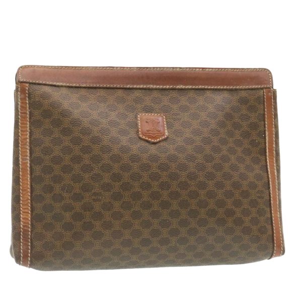 CELINE Macadam Canvas Clutch Bag PVC Leather Brown ki1226 Fashion