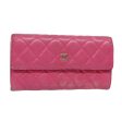 CHANEL Matelasse Long Wallet Lamb Skin Pink CC  yk15105 For Sale