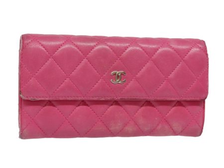 CHANEL Matelasse Long Wallet Lamb Skin Pink CC  yk15105 For Sale