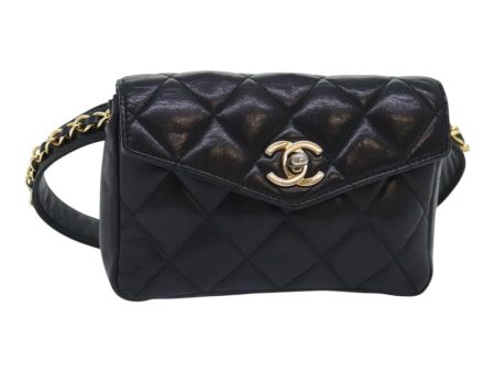 CHANEL Matelasse Waist bag Lamb Skin Black Gold CC  bs18455 Online Sale