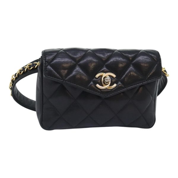 CHANEL Matelasse Waist bag Lamb Skin Black Gold CC  bs18455 Online Sale