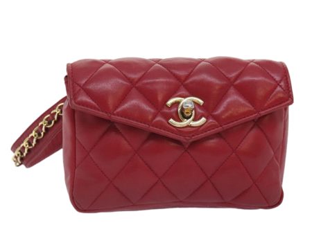 CHANEL Matelasse Waist bag Lamb Skin Red Gold CC  bs18074 Discount