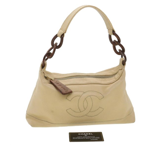 CHANEL Shoulder Bag Caviar Skin Beige CC  am3924 For Discount