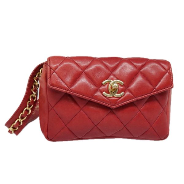 CHANEL Matelasse Chain Waist bag Lamb Skin Red Gold CC  bs18456 Fashion