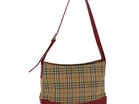 BURBERRY Nova Check Shoulder Bag Canvas Leather Beige RedNew 49093 Online now