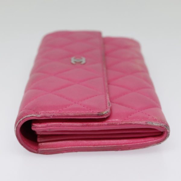 CHANEL Matelasse Long Wallet Lamb Skin Pink CC  yk15105 For Sale