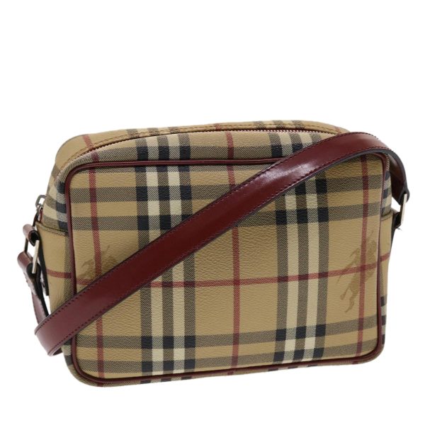 BURBERRY Nova Check Shoulder Bag PVC Leather Beige Black RedNew 47052 Sale