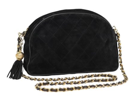 CHANEL Matelasse Chain Shoulder Bag Suede Black Gold CC  bs17434 Discount