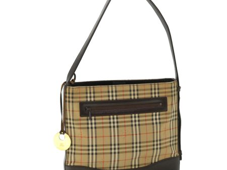 BURBERRY Nova Check Shoulder Bag Canvas Leather Beige Brown RedNew 51027 on Sale