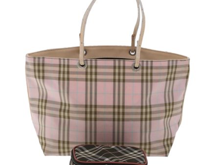 BURBERRY Nova Check Blue Label Pouch Hand Bag Nylon 2Set Pink BrownNew yk7574B on Sale