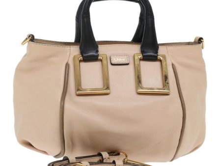 Chloe Etel Hand Bag Leather 2way Beige Black  71071 Online Sale