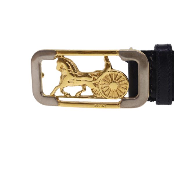 CELINE Horse Carriage Belt Leather 33.9   Navy rd4792 For Cheap