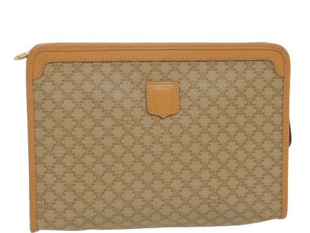 CELINE Macadam Canvas Clutch Bag PVC Leather Beige 48156 For Cheap