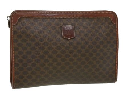 CELINE Macadam Canvas Clutch Bag PVC Leather Brown im378 For Sale