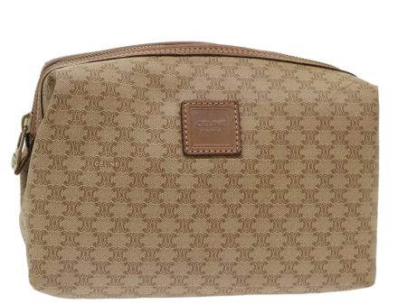 CELINE Macadam Canvas Clutch Bag PVC Leather Beige cl641 on Sale