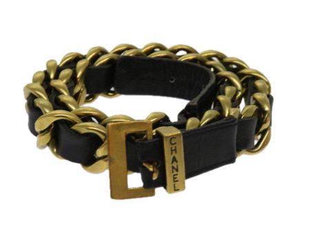 CHANEL Belt Leather 25.6  -27.6   Gold Tone Black CC  bs11333 For Sale