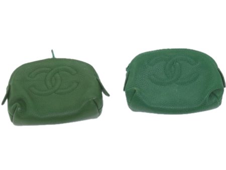 CHANEL Pouch Caviar Skin 2Set Green CC  bs11757 Online now