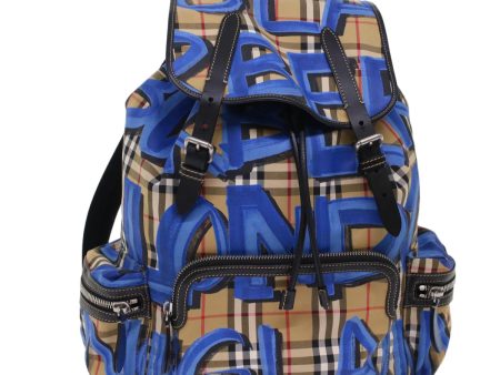 BURBERRY Nova Check Graffiti Backpack Canvas Leather Beige BlueNew 49119A Sale