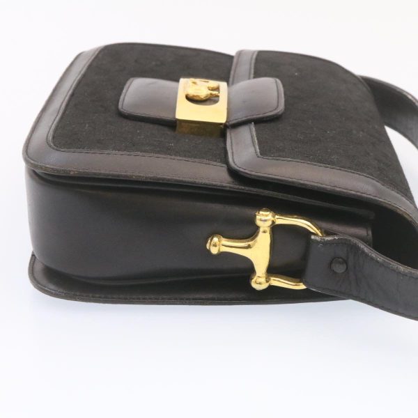 CELINE C Macadam Horse Carriage Shoulder Bag Canvas Black Gold am1471g For Sale