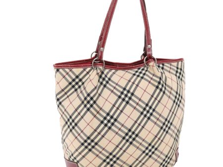 BURBERRY Nova Check Blue Label Tote Bag Nylon Beige RedNew 49770 For Discount