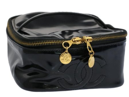 CHANEL Vanity Cosmetic Pouch Patent leather Black CC  yb378 Discount