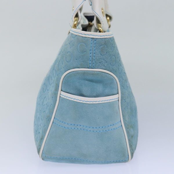 CELINE C Macadam Canvas Hand Bag Suede Light Blue White 80260 Online now