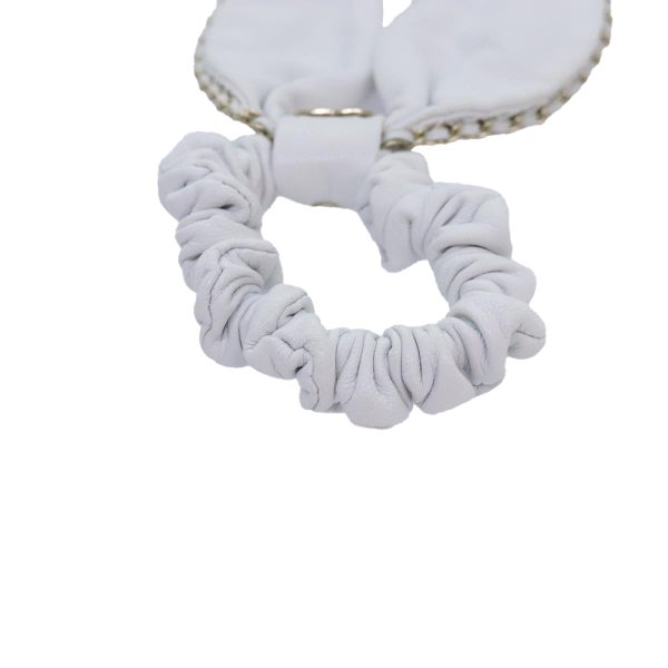 CHANEL COCO Mark Scrunchie Hair clip Lamb Skin White CC  yk14744 on Sale