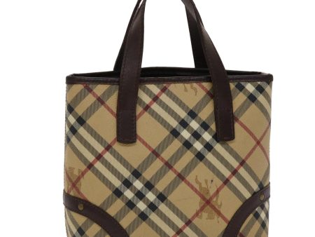 BURBERRY Nova Check Hand Bag PVC Leather Beige BrownNew 48031 For Sale