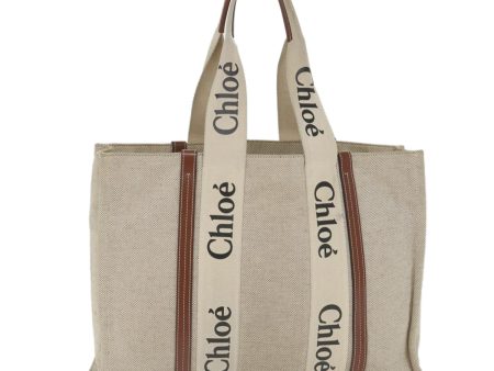 Chloe Woody Large Tote Bag Canvas Beige  yb415 on Sale