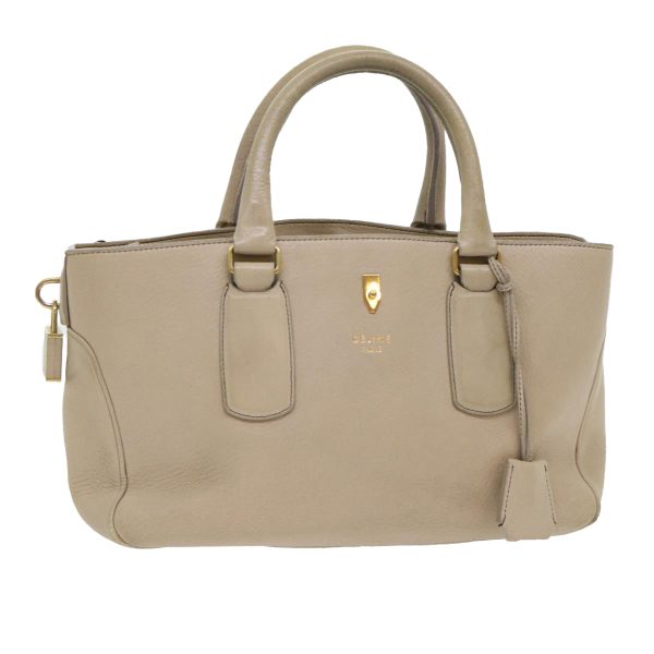 CELINE Hand Bag Leather Beige bs8421 Supply