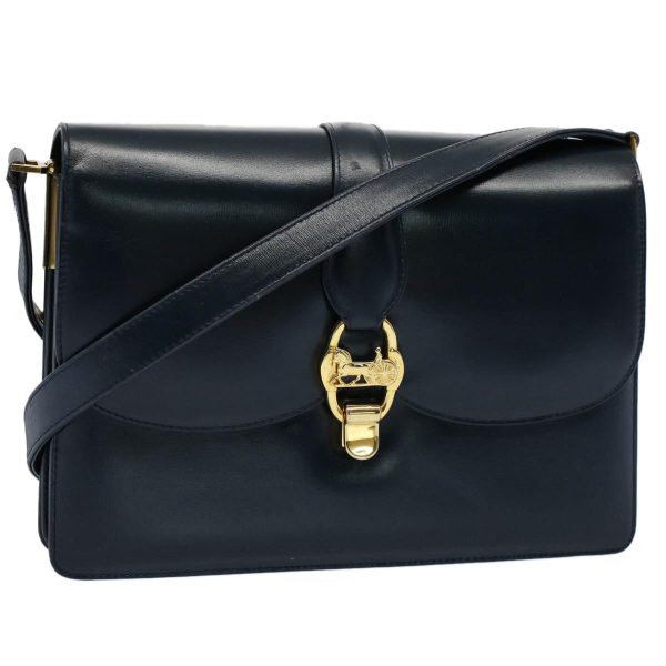 CELINE Horse Carriage Shoulder Bag Leather Navy ar10323 For Sale