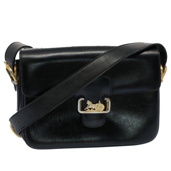 CELINE Horse Carriage Shoulder Bag Leather Black fm2800 Online