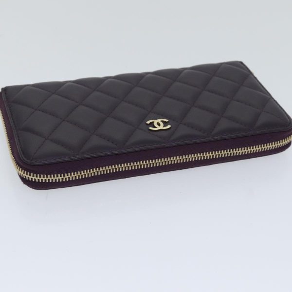 CHANEL Matelasse Long Wallet Lamb Skin Purple Gold CC  yk15217 Online Hot Sale