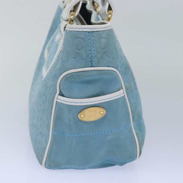 CELINE C Macadam Canvas Hand Bag Suede Light Blue White 80260 Online now