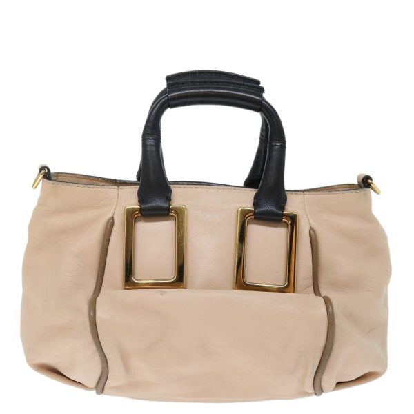 Chloe Etel Hand Bag Leather 2way Beige Black  71071 Online Sale