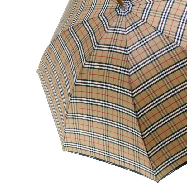 BURBERRY Nova Check Umbrella Nylon Wood Brown Black RedNew yk7568B For Sale