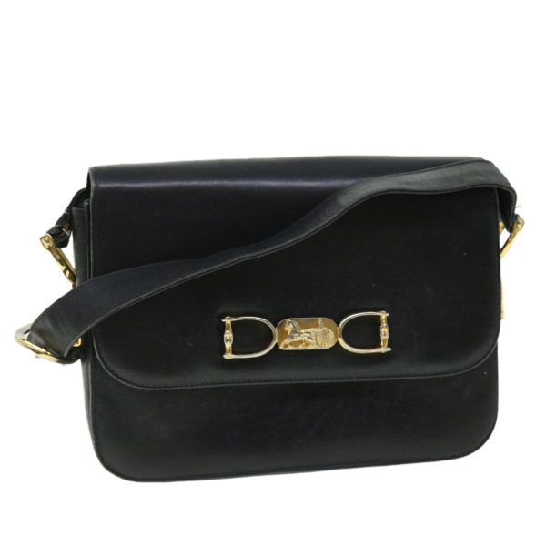 CELINE Horse Carriage Shoulder Bag Leather Black fm2707 Online