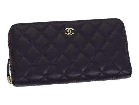 CHANEL Matelasse Long Wallet Lamb Skin Purple Gold CC  yk15217 Online Hot Sale