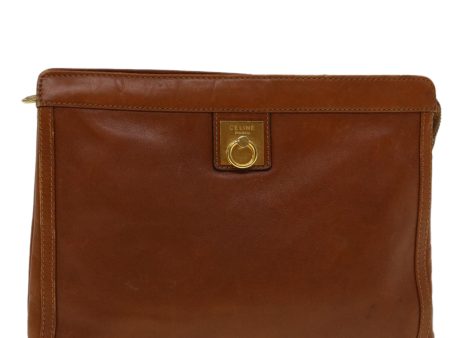 CELINE Clutch Bag Leather Brown bs9584 For Cheap