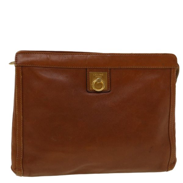 CELINE Clutch Bag Leather Brown bs9584 For Cheap