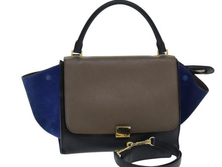 CELINE Hand Bag Leather Suede Brown Black blue 80877 For Discount