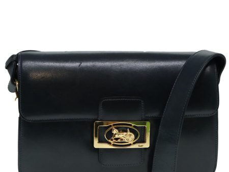 CELINE Horse Carriage Shoulder Bag Leather Black Gold 91297 Fashion