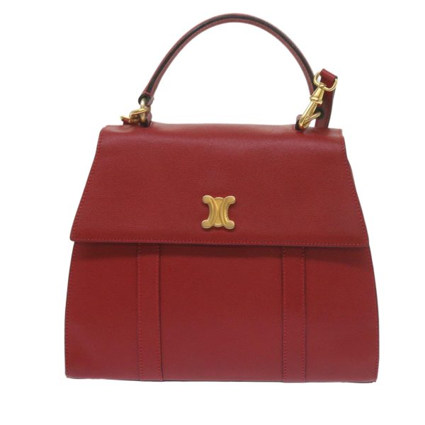 CELINE Hand Bag Leather 2way Red am5388 on Sale