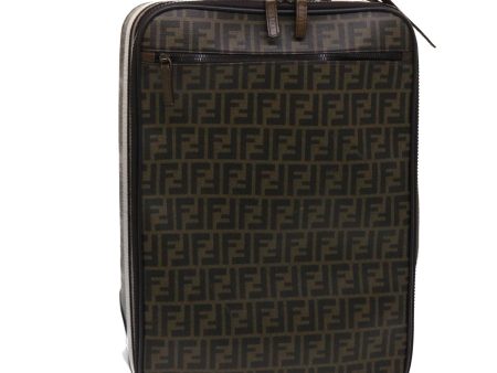 FENDI Zucca Canvas Suitcase PVC Leather Brown Black  yk7848B on Sale