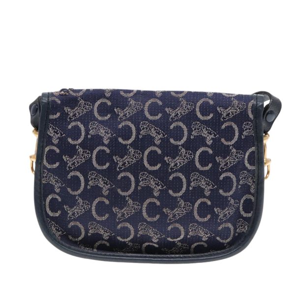 CELINE C Sulky Shoulder Bag Canvas Navy Gold 92075 Fashion