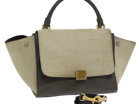 CELINE Luggage Hand Bag Leather 2way Beige Gray 84017 Discount