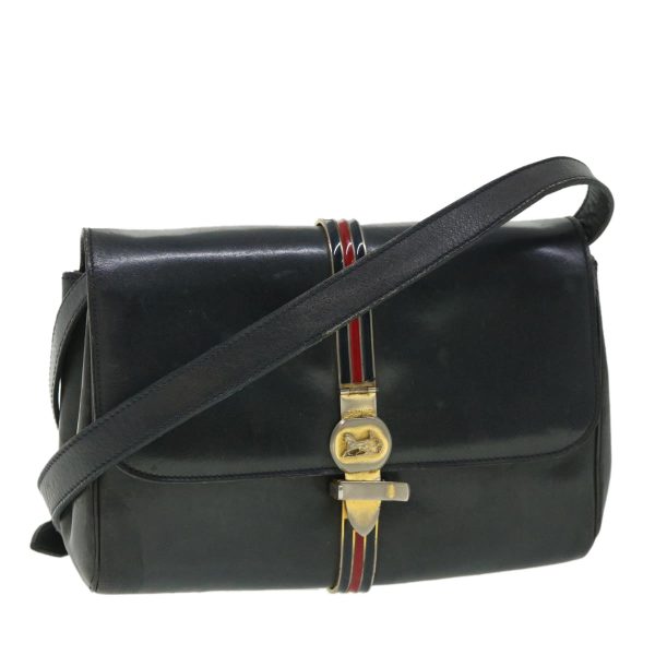 CELINE Horse Carriage Shoulder Bag Leather Navy bs8618 Discount