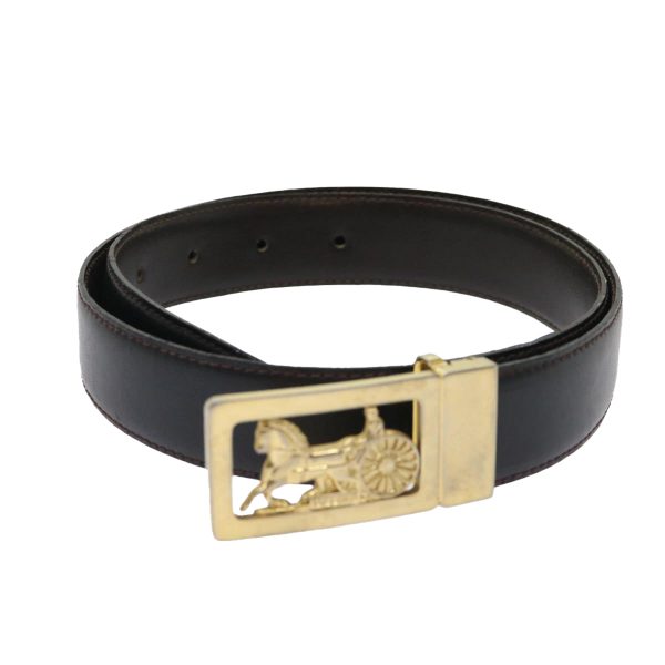 CELINE Horse Carriage Belt Leather 28  -32.3   Black ar9780 For Discount