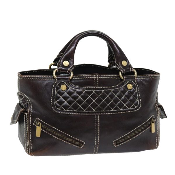 CELINE Hand Bag Leather Brown 74692 Online Sale