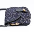 CELINE C Sulky Shoulder Bag Canvas Navy Gold 92075 Fashion